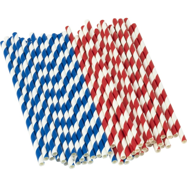 Paper Straws & Blue Stripes 90 Straws Red White